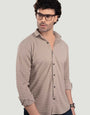 Ruslan Light Brown Lycra Knitted Striped Shirt