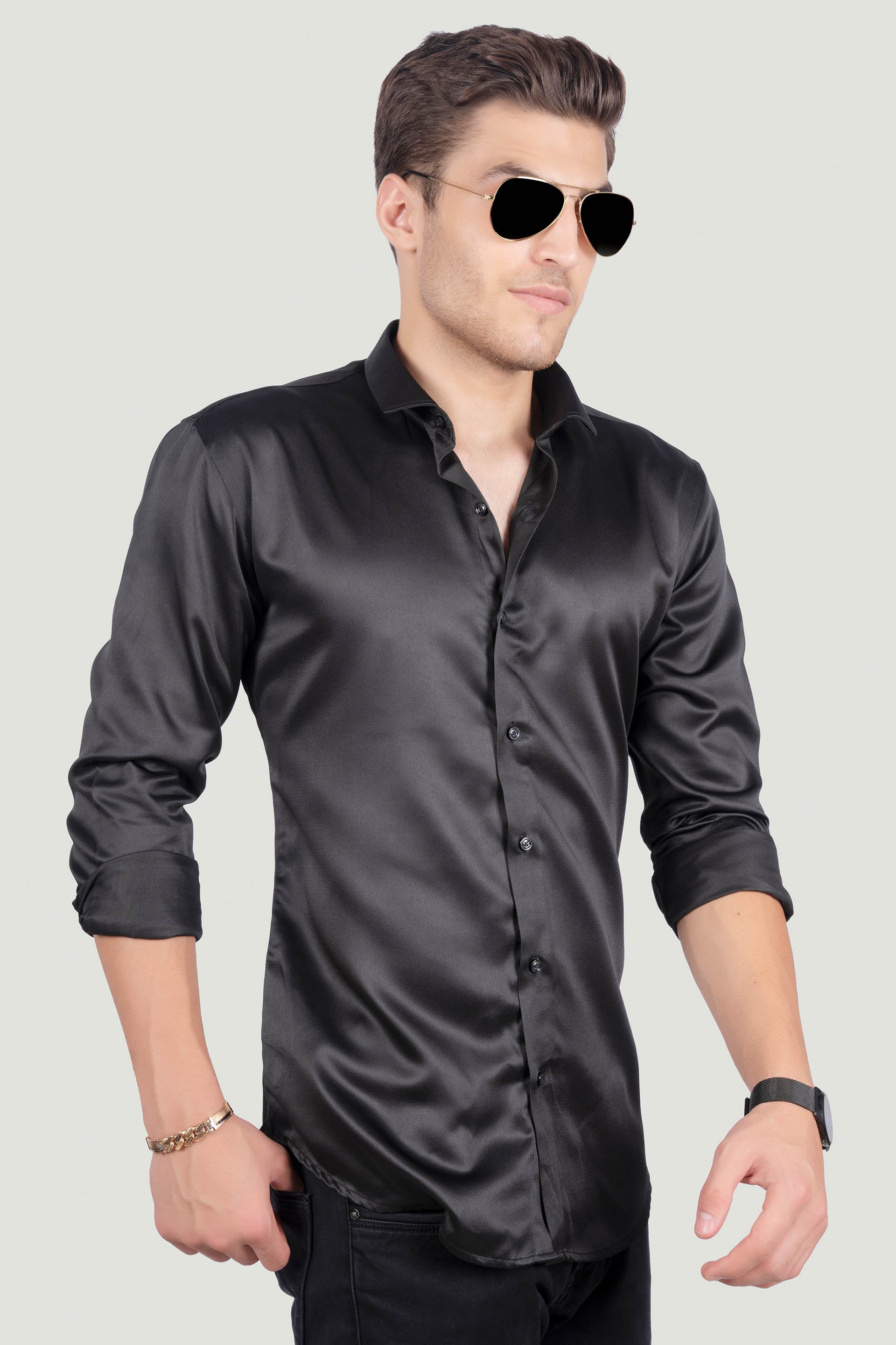 silky-damiano-black-solid-shirt