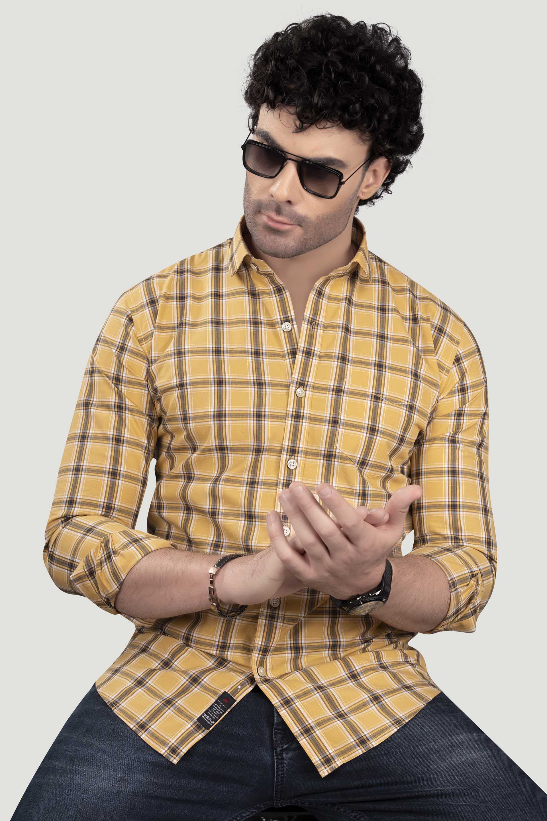 silky-michail-yellow-cotton-check-shirt