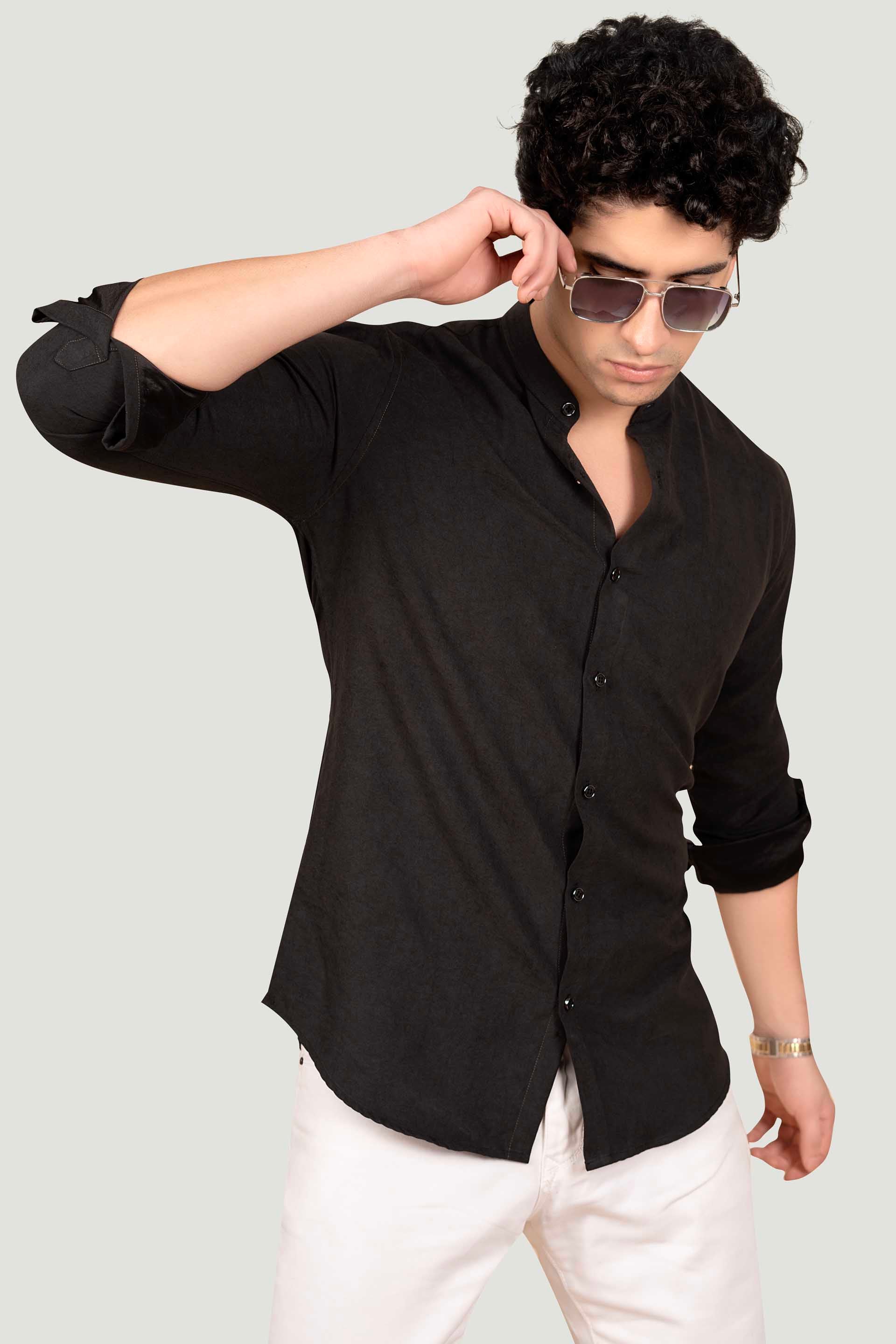 silky-theo-black-solid-shirt