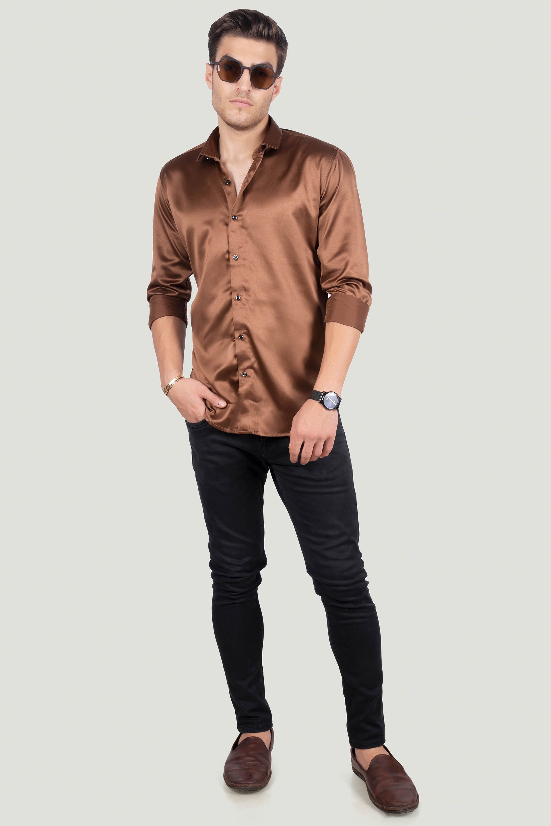 smart-calogero-brown-solid-shirt