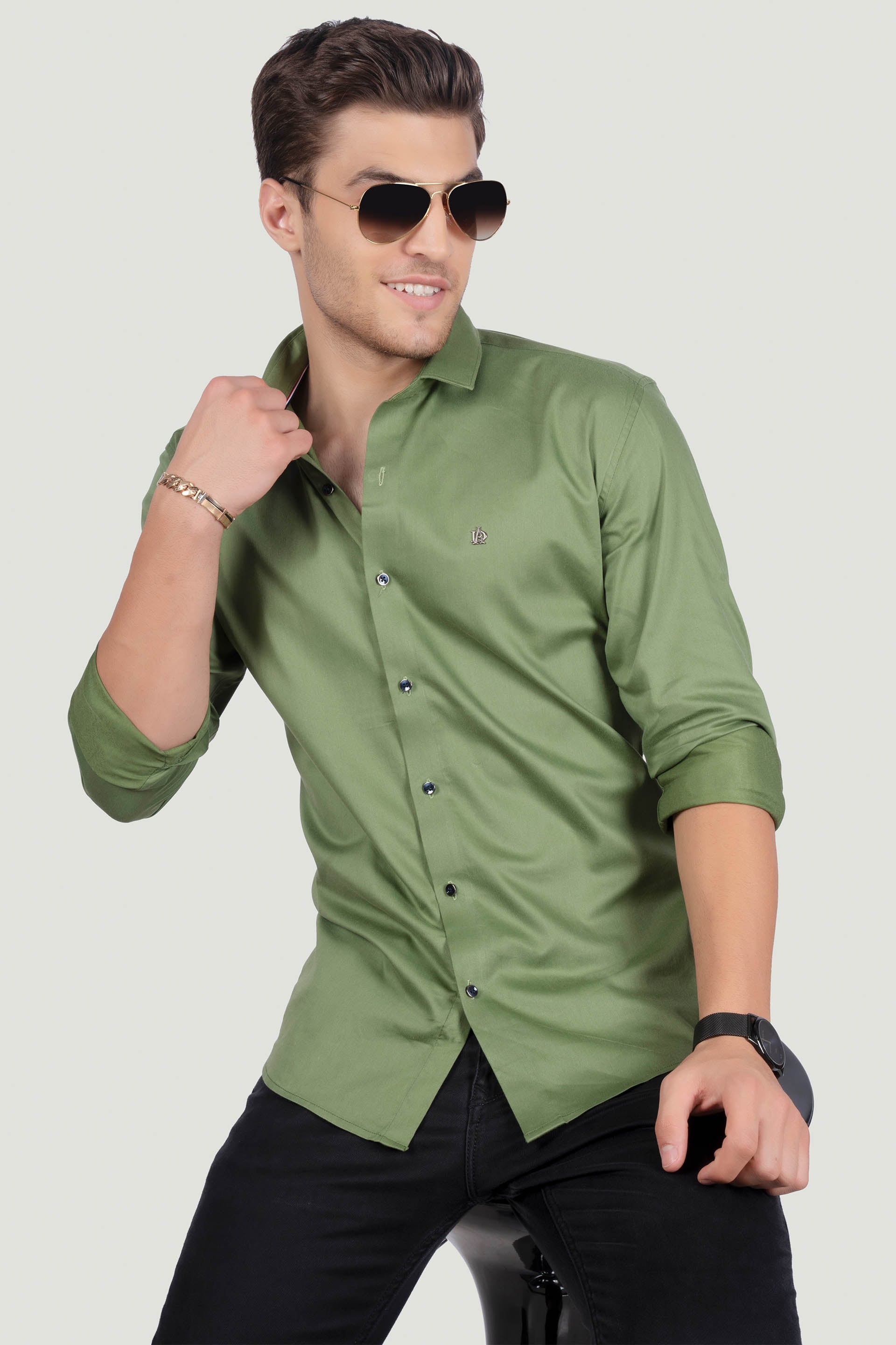 smart-charles-dark-green-solid-shirt