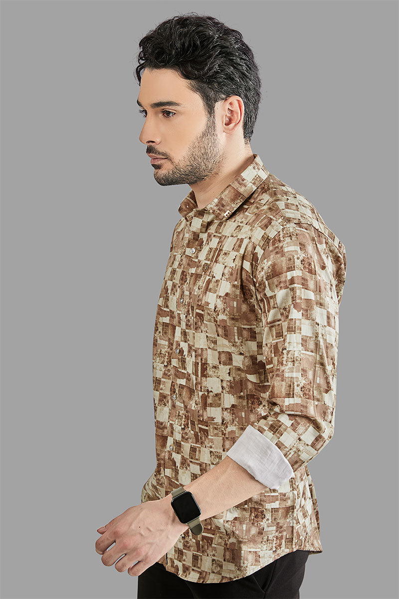 smart-franz-cream-checkered-abstract-printed-shirt