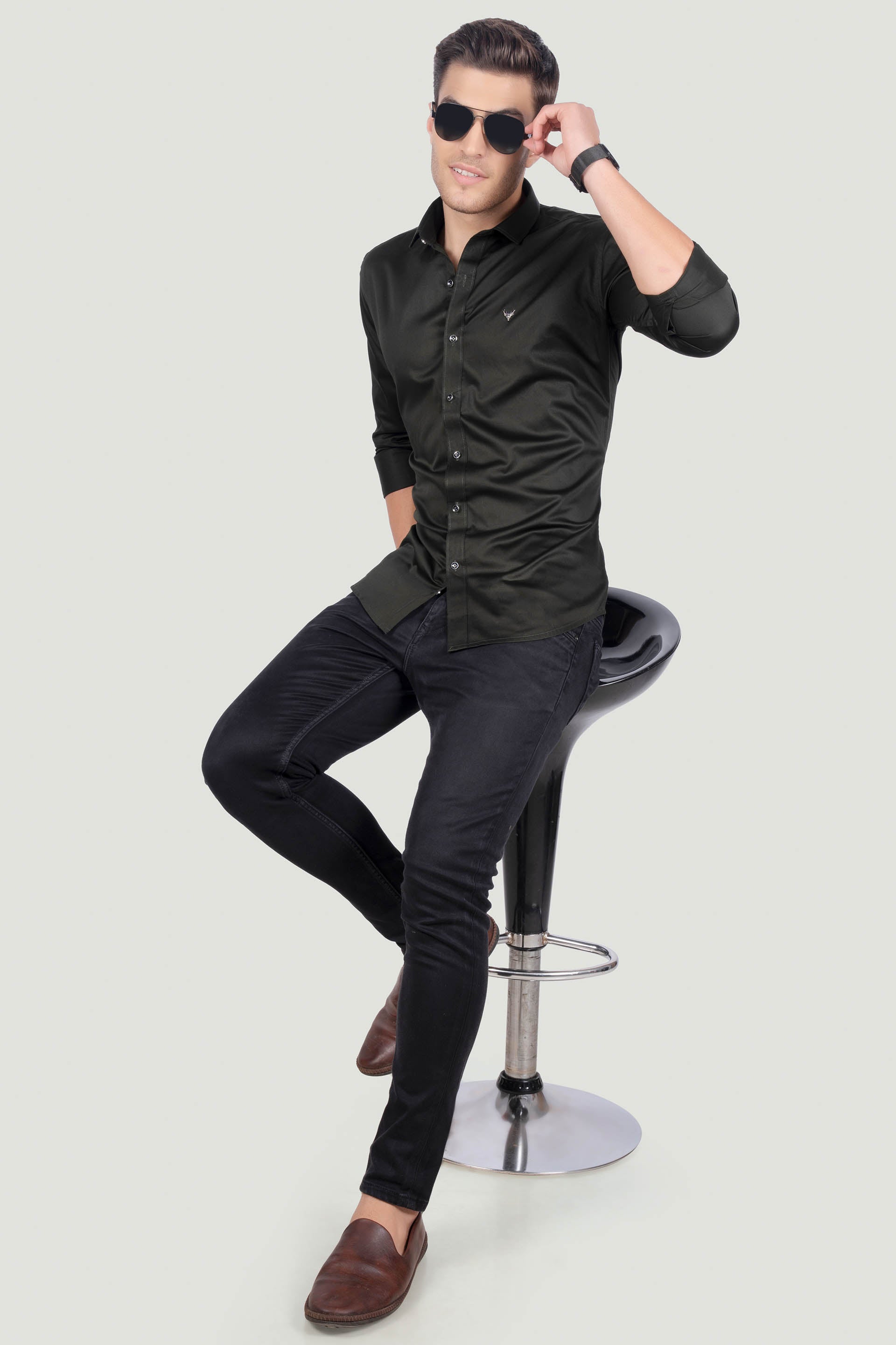smart-giordano-dark-green-solid-shirt