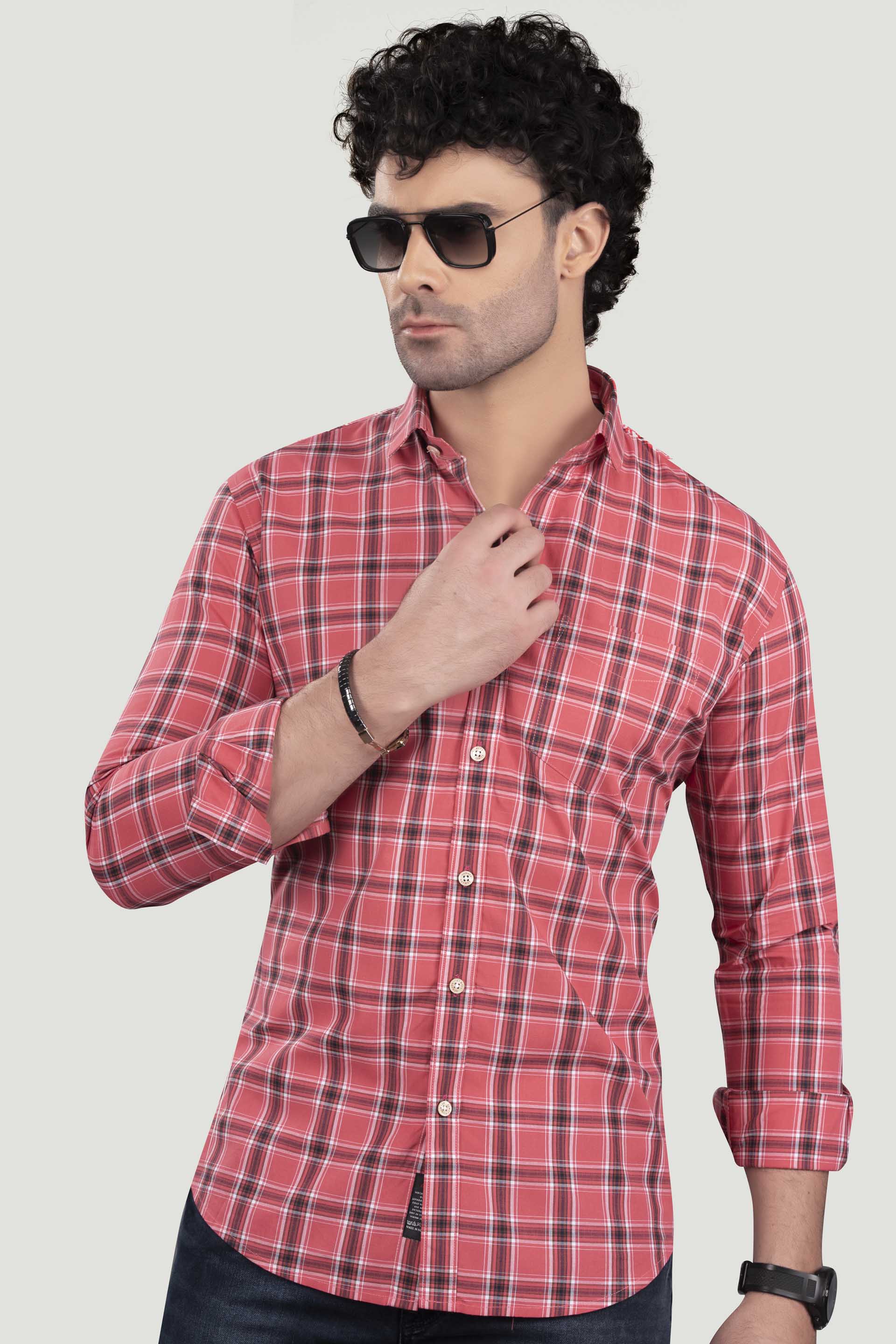 sophisticated-miron-pink-cotton-check-shirt