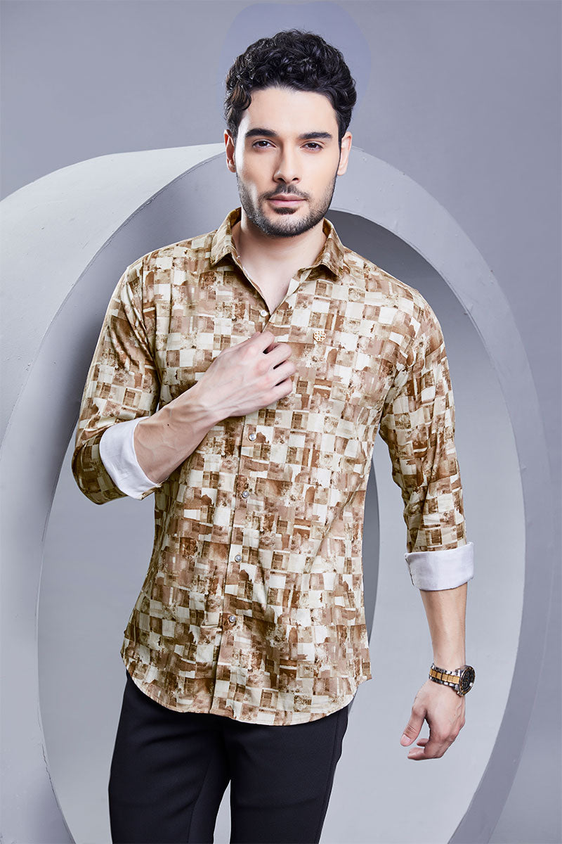 style-franz-cream-checkered-abstract-printed-shirt