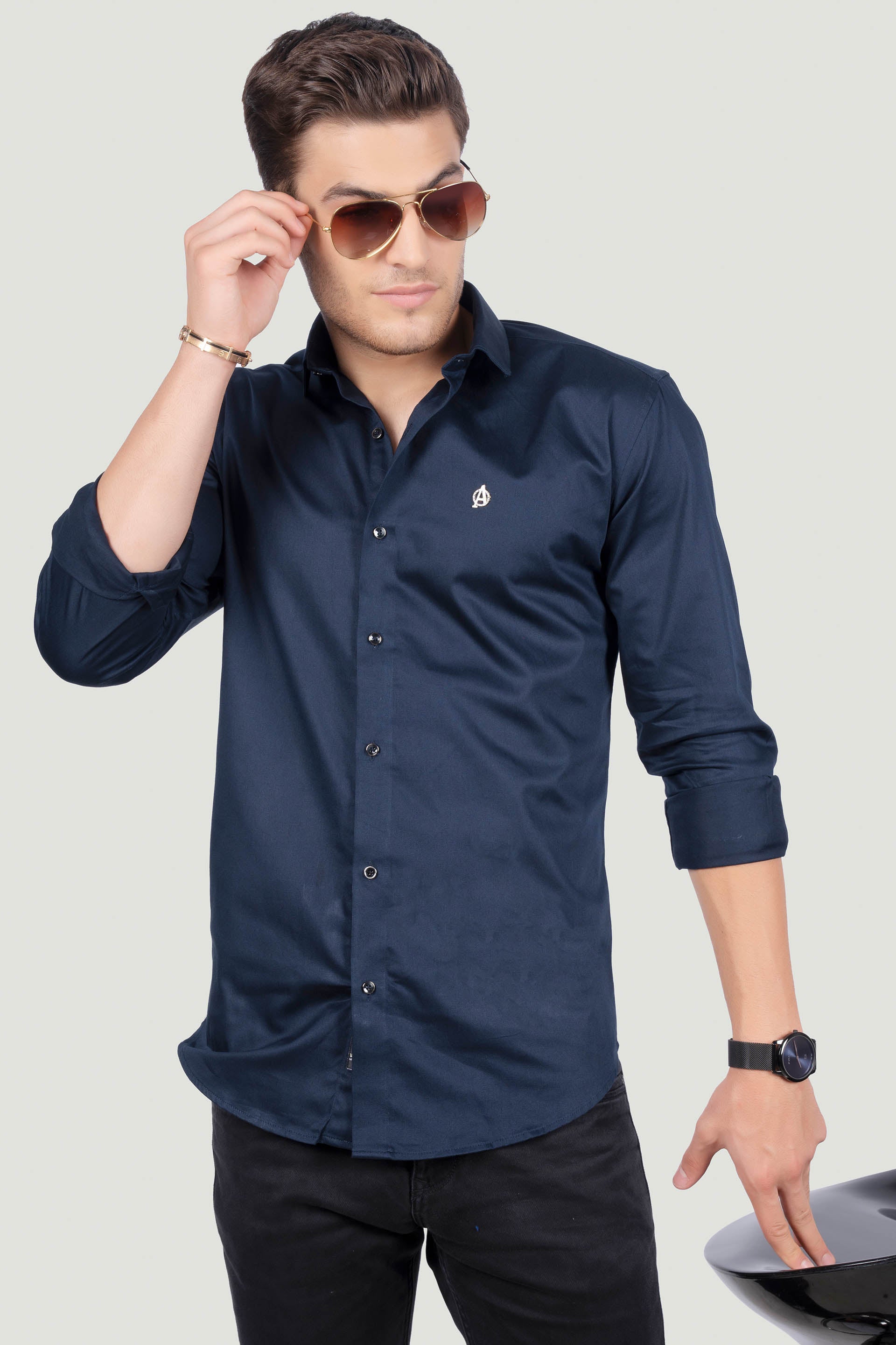 style-mark-navy-blue-solid-shirt