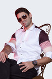 style-tricolor-sleeves-white-party-wear-shirt