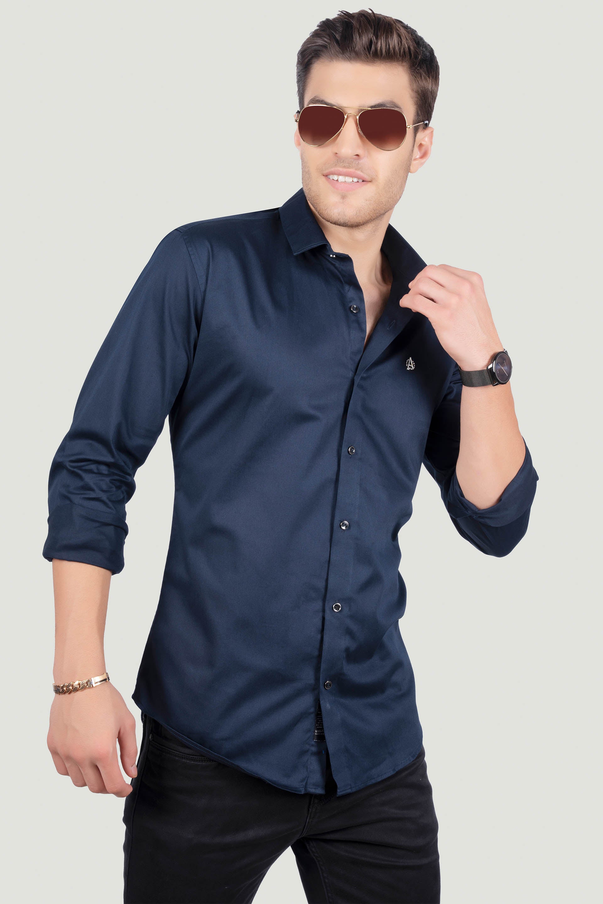 stylish-mark-navy-blue-solid-shirt