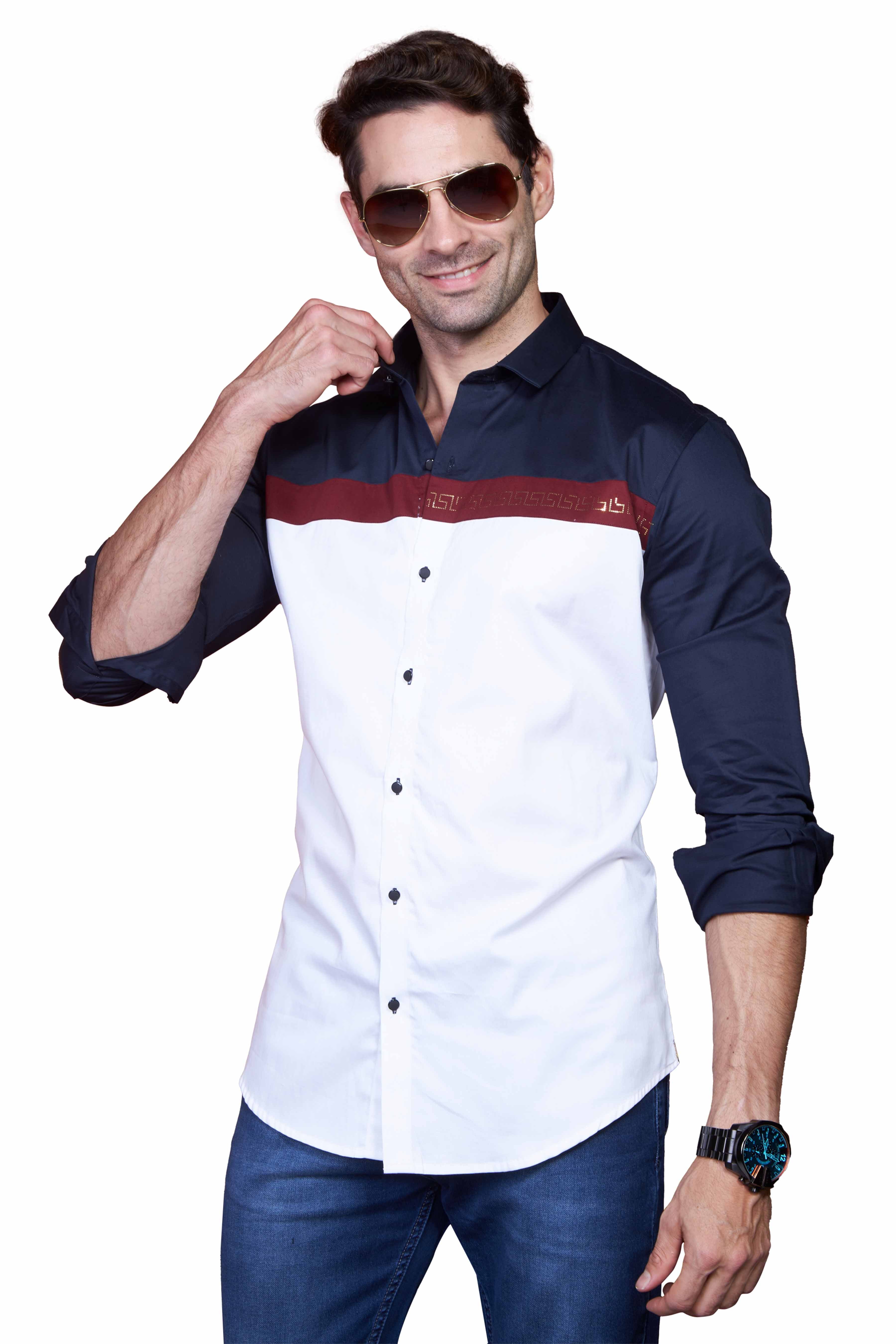 stylish-ultramarine-white-fusion-party-wear-shirt