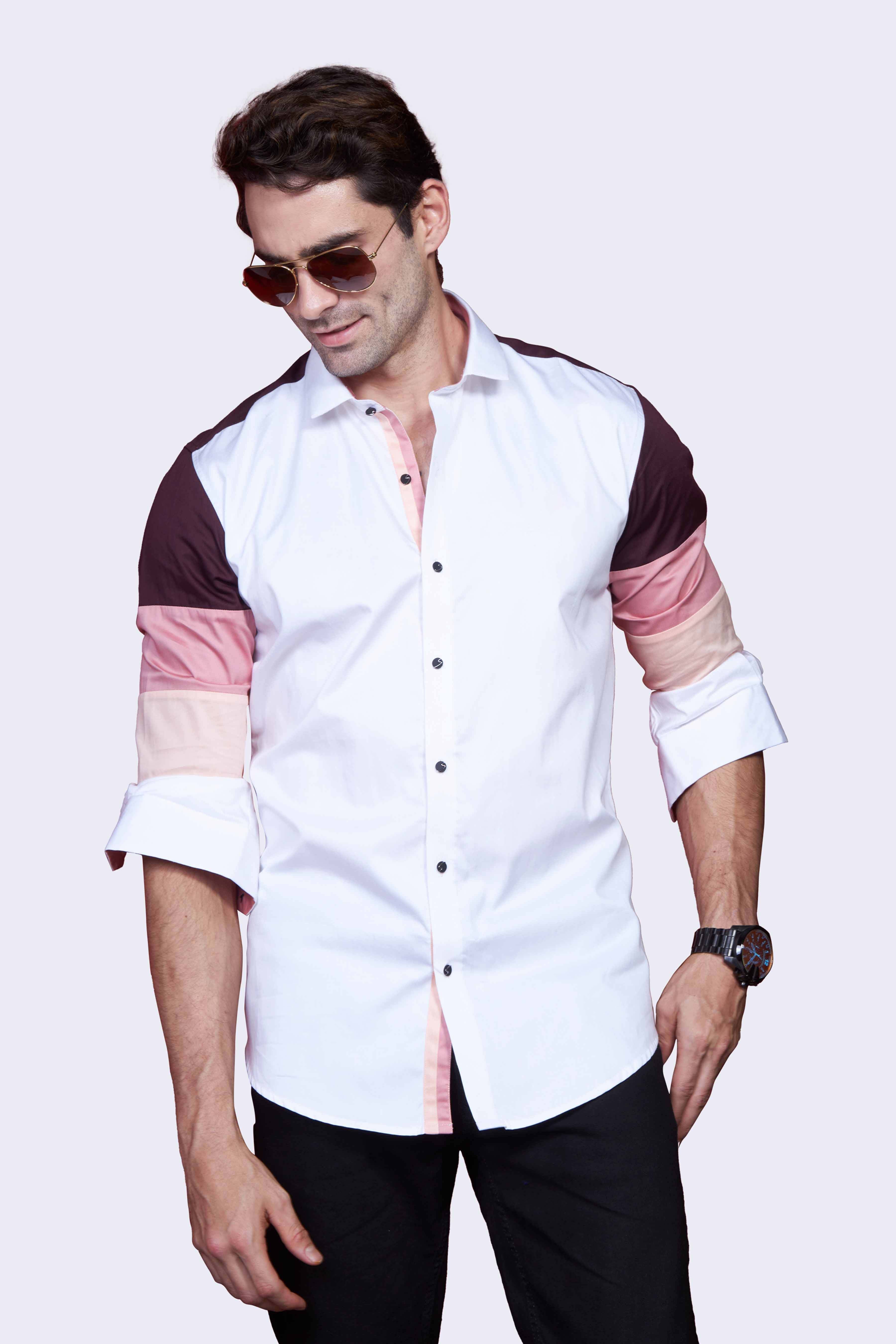 tricolor-sleeves-white-party-wear-shirt