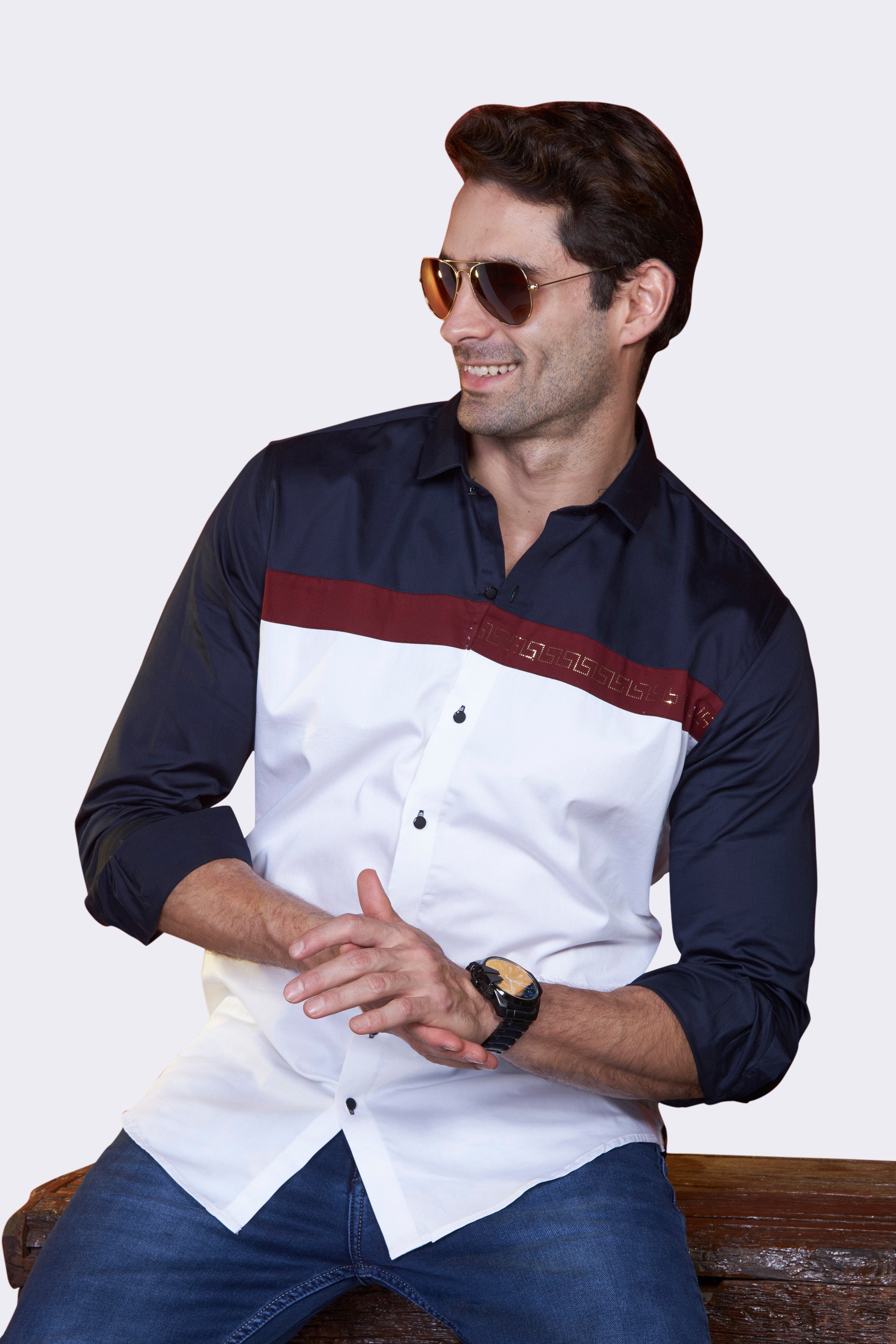 trendy-ultramarine-white-fusion-party-wear-shirt