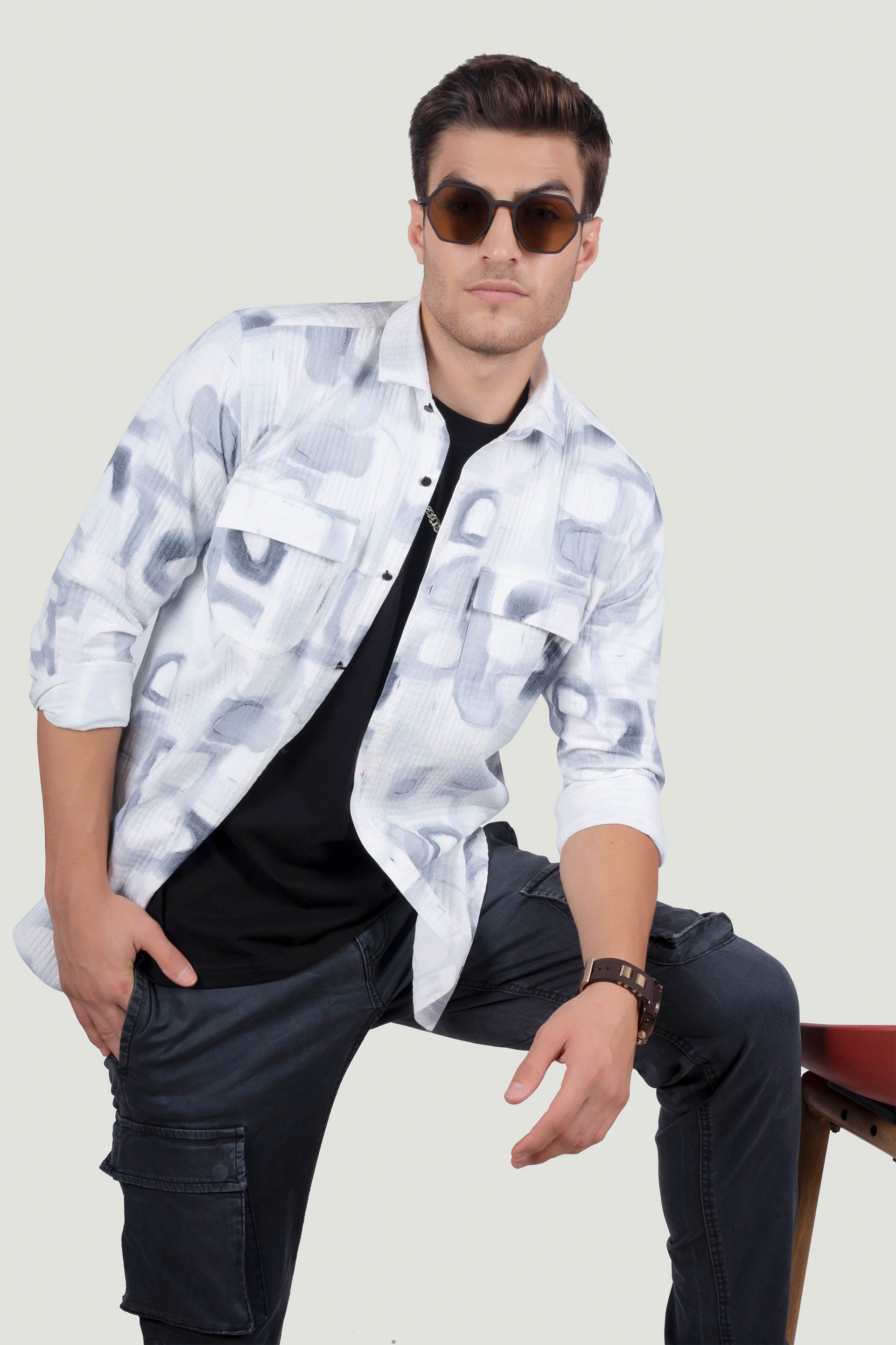 DOUBLE POCKET FAUSTO GREY OVERSHIRT