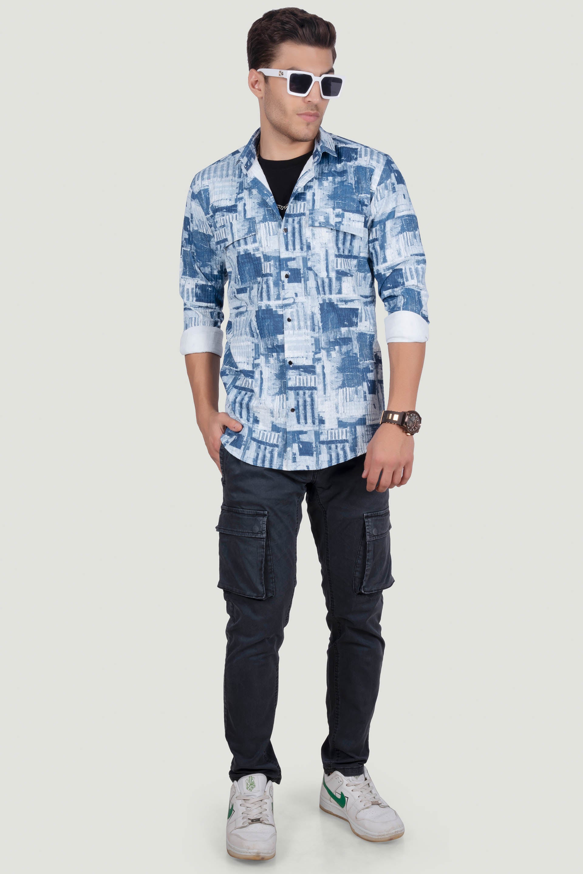 DOUBLE POCKET HENRY BLUE OVERSHIRT