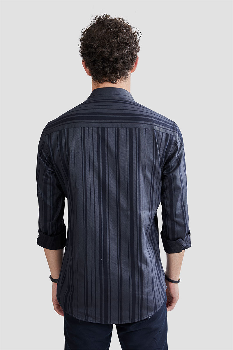 Demetrius Grey-Navy Blue Stripe Print